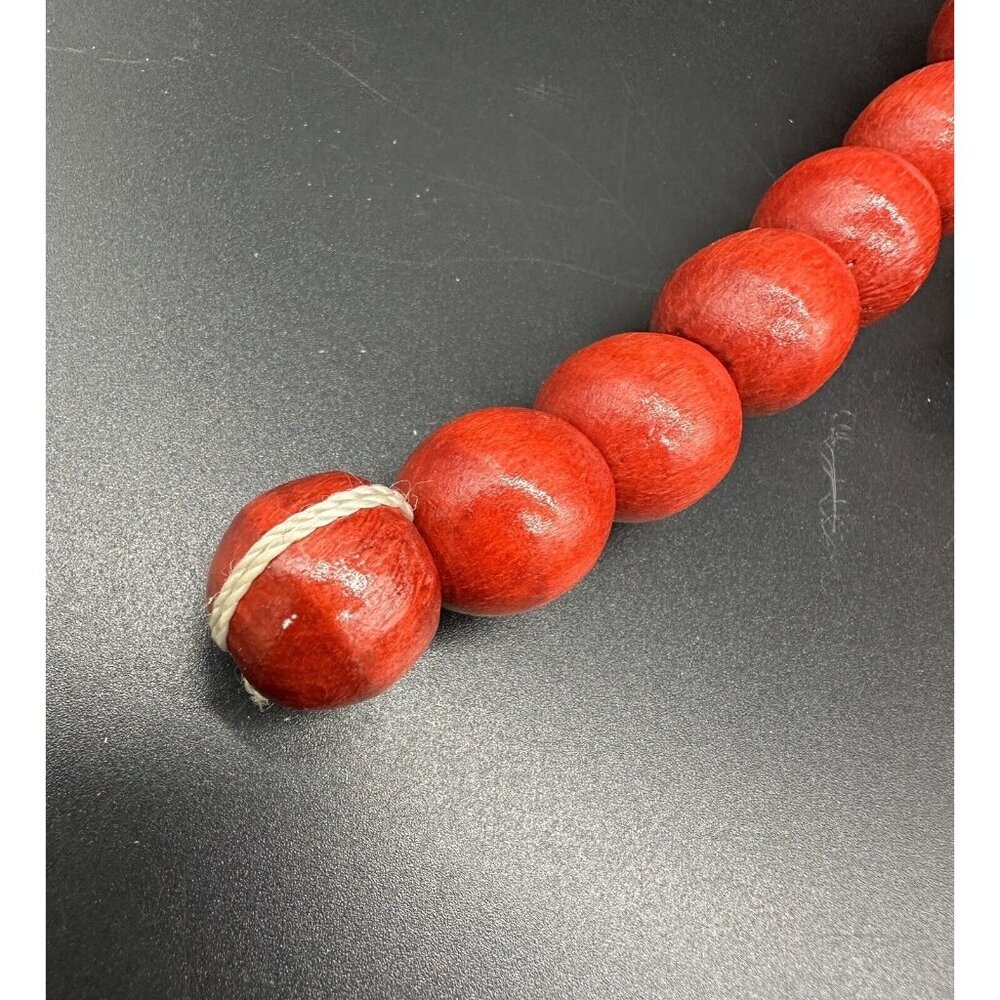 Wooden Bead Garlands 9 Ft Each Lot Of 4 Cranberry Red Christmas Tree Boho Decor - Picture 3 of 6